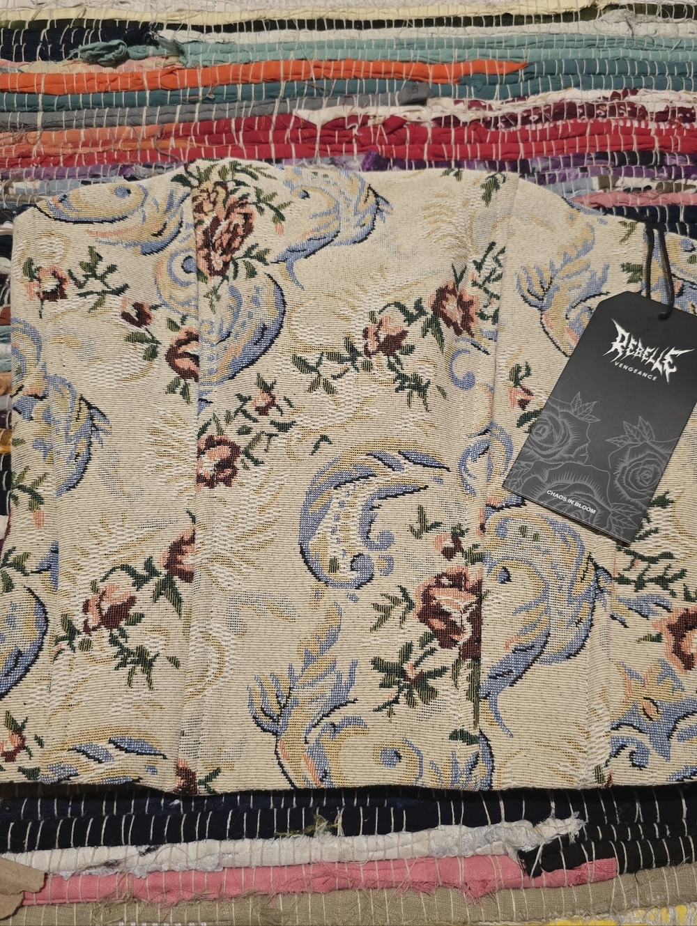Vintage Y2k Corset Top Floral Tapestry  Tie Up Back Small